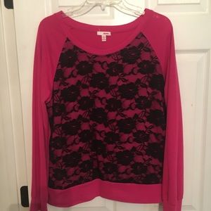 Juniors XL Bongo Pink and black lace sweatshirt